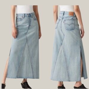Levi's 501 Button Fly Maxi Skirt Light Wash 26 Raw Hem Side Slit